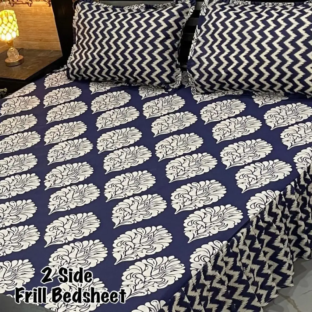 BEDHSEET NEW COLLECTION 3Pc Stitched 2 Sided Frill Bedsheets
