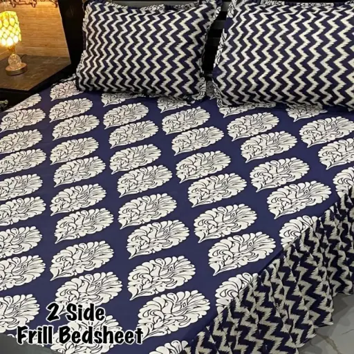 BEDHSEET NEW COLLECTION 3Pc Stitched 2 Sided Frill Bedsheets