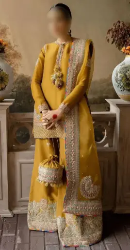 PRESENTING LAAM BRAND LUXURY EMBROIDERED WEDDING ARTICLE  Fabric Detail Complete Suit Based on Embroidered Organza Fabric with Malai Trouser  Front Plan Organza Shirt with Neck, Chak & Daman Embroidered On Fabric Sleeve Embroidered With Pulse Attached  Back Plain With Embroidered Bunch Dupatta Embroidered With 4 Side Embroidered Border Trouser Embroidered With Pulse Attached